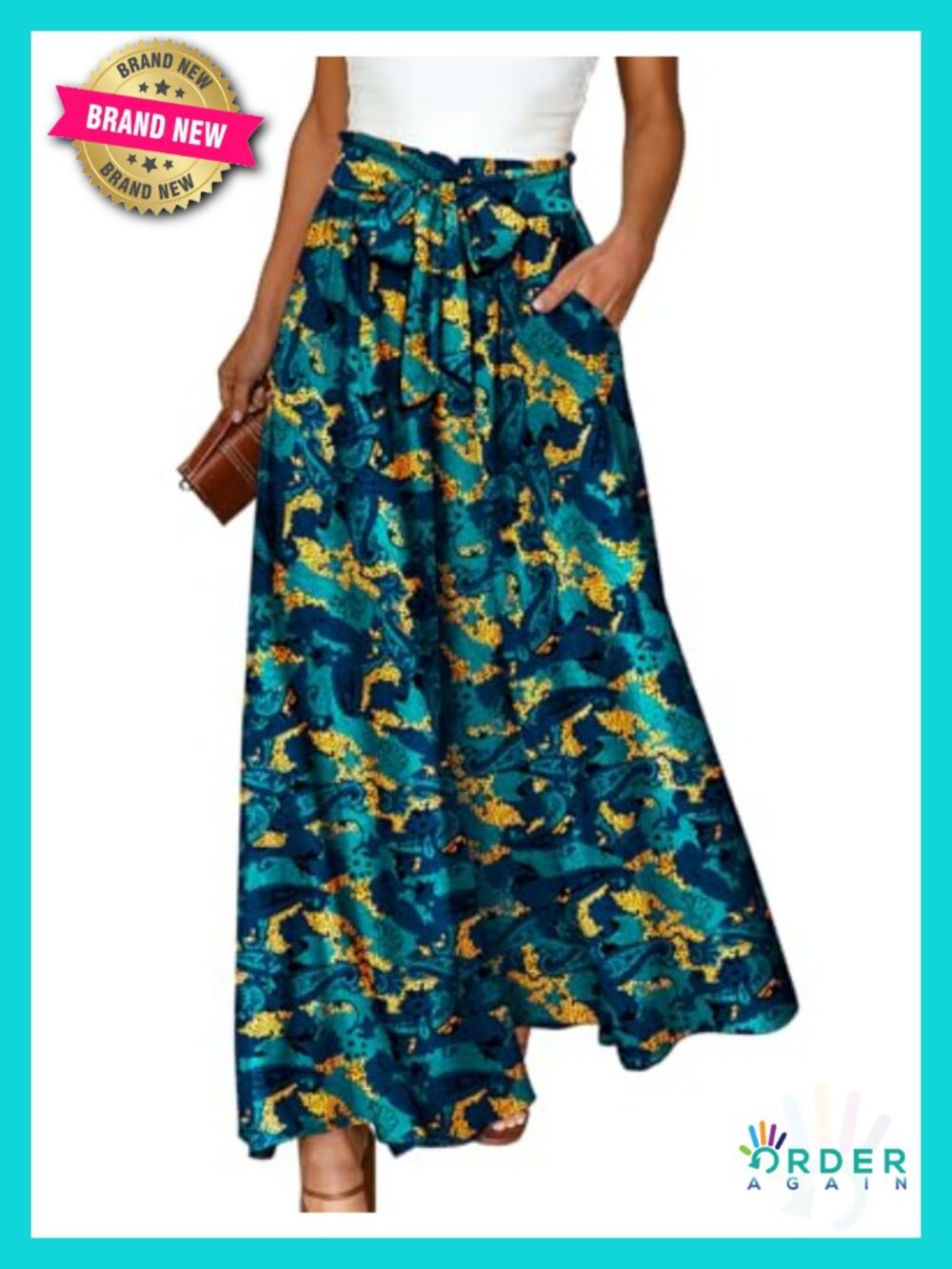 Women Wide Leg Floral Boho Palazzo Culottes with Pockets Cotton Tie Knot Pants
